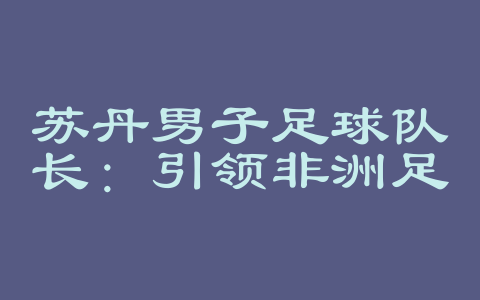 苏丹男子足球队长：引领非洲足球的希望